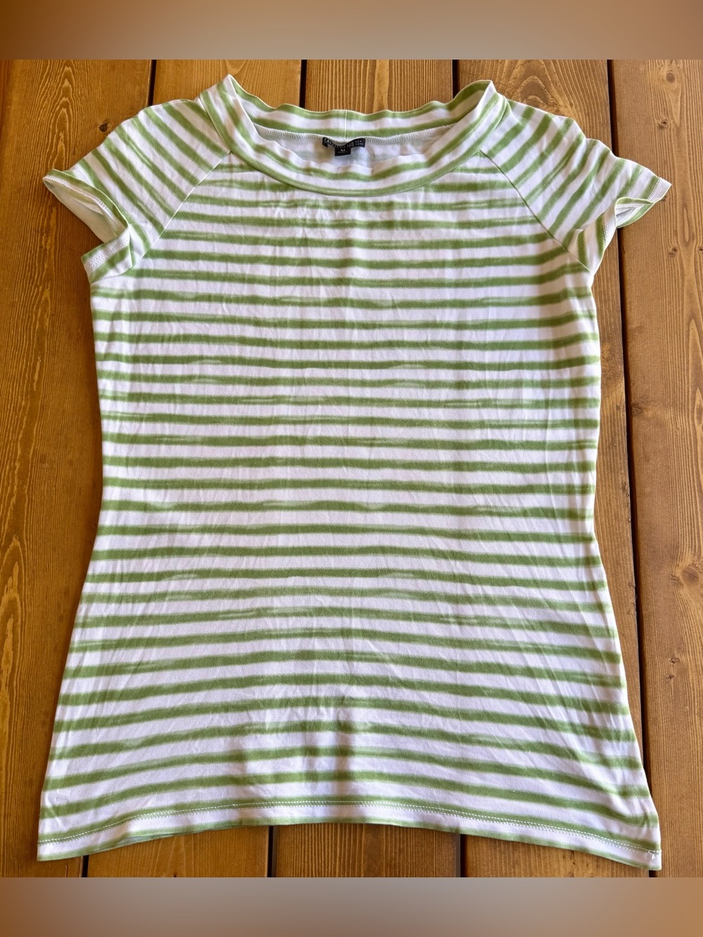 Lafayette 148 Women's Green & White Striped Short Sleeve Tee